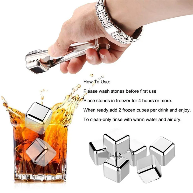 Whiskey Stone Set - 4/6/8 Stuks RVS IJsblokjes Set Herbruikbare