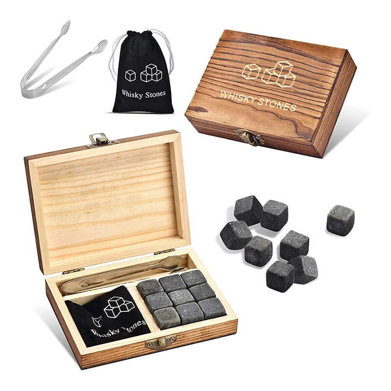 Whiskey Stone Set - Whisky Stones Giftset 9 Stuks Natuurlijke