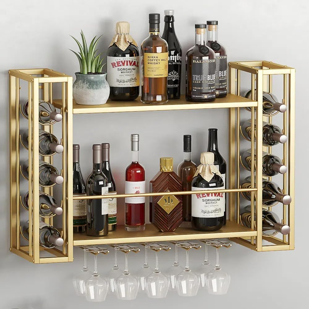 Wine Rack Wall Mount - Wandgemonteerd wijnrek, wandgemonteerd wijnrek met wijnglazenrek,